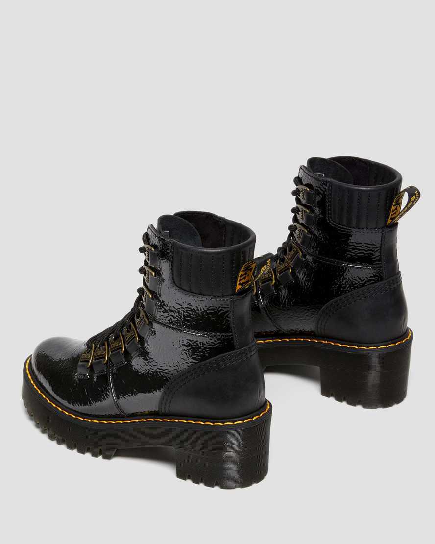 Botas de Tacon Dr Martens Laurenne Distressed Patent Leather Lace Up Mujer Negras  España |  03419-AYBX