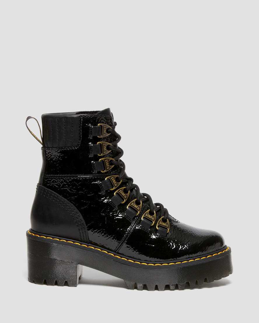Botas de Tacon Dr Martens Laurenne Distressed Patent Leather Lace Up Mujer Negras  España |  03419-AYBX