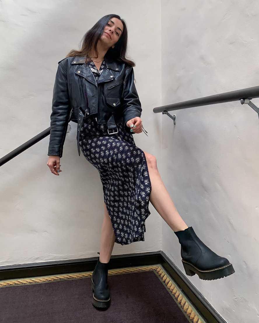 Botas de Tacon Dr Martens Rometty Wyoming Leather Platform Chelsea Mujer Negras  España |  12470-QXYH