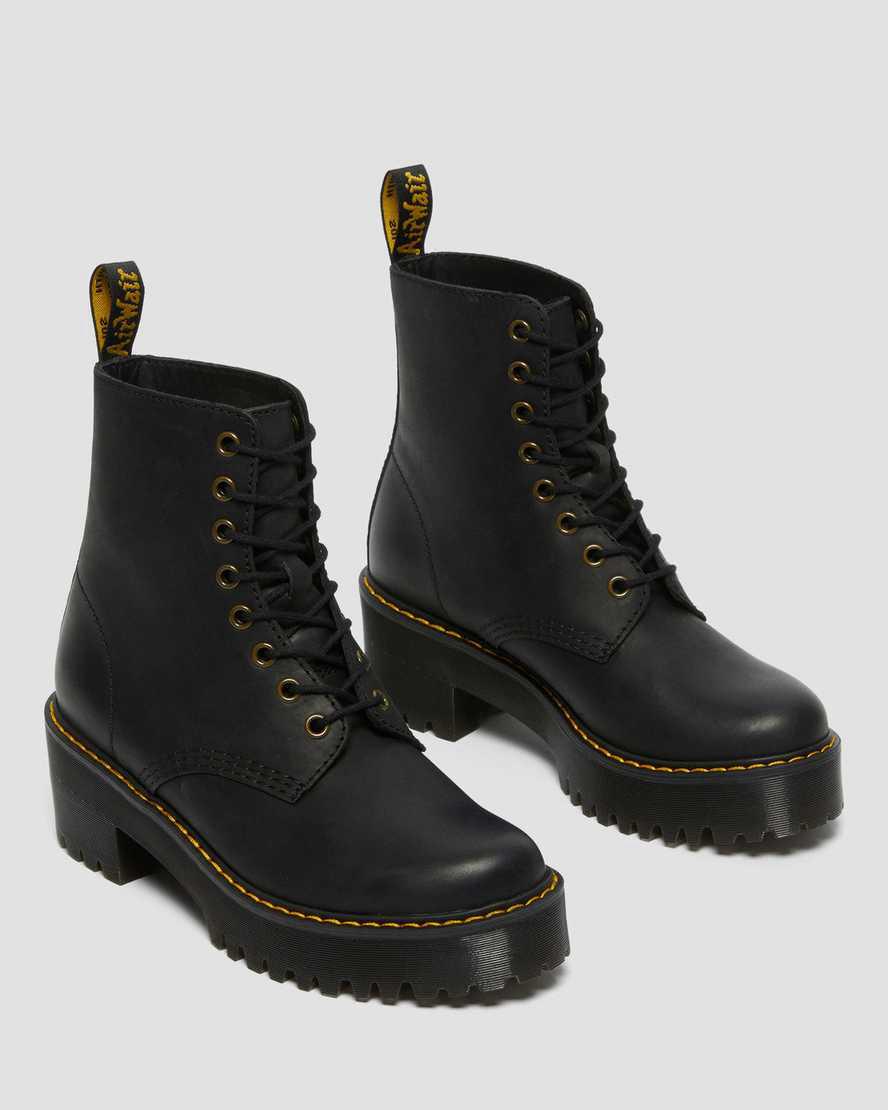 Botas de Tacon Dr Martens Shriver Hi Wyoming Leather Mujer Negras  España |  98357-AJWZ