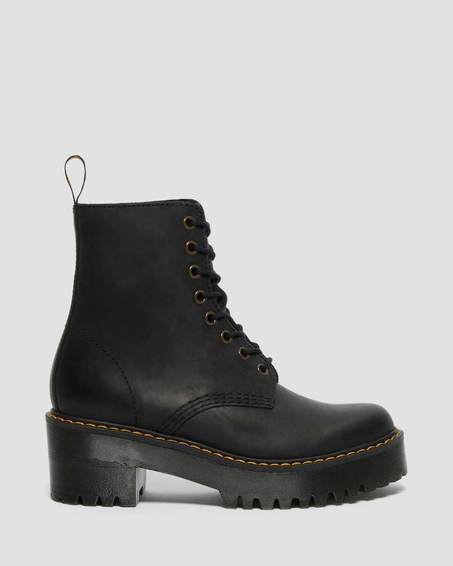 Botas de Tacon Dr Martens Shriver Hi Wyoming Leather Mujer Negras  España |  98357-AJWZ