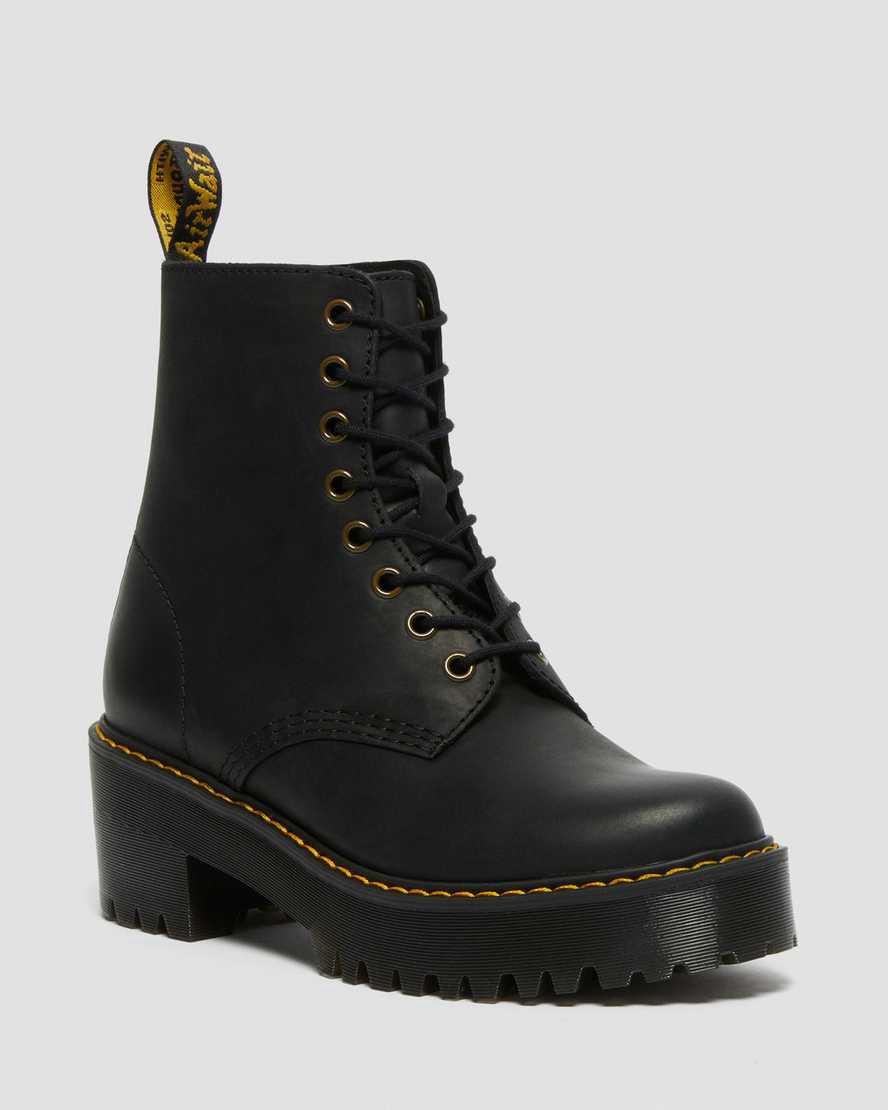 Botas de Tacon Dr Martens Shriver Hi Wyoming Leather Mujer Negras  España |  98357-AJWZ
