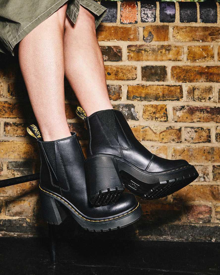 Botas de Tacon Dr Martens Spence Leather Flared Chelsea Mujer Negras  España |  61493-KGPD
