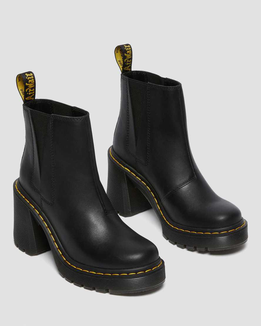 Botas de Tacon Dr Martens Spence Leather Flared Chelsea Mujer Negras  España |  61493-KGPD