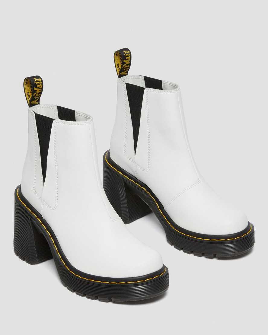 Botas de Tacon Dr Martens Spence Leather Flared Chelsea Mujer Blancas  España |  63540-FTNP