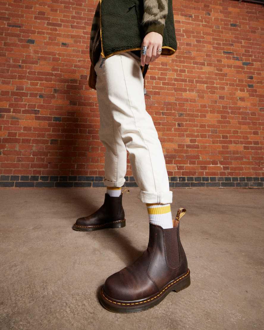 Botines Chelsea Dr Martens 2976 Yellow Stitch Crazy Horse Leather Hombre Marrones Oscuro  España |  25816-DGLE