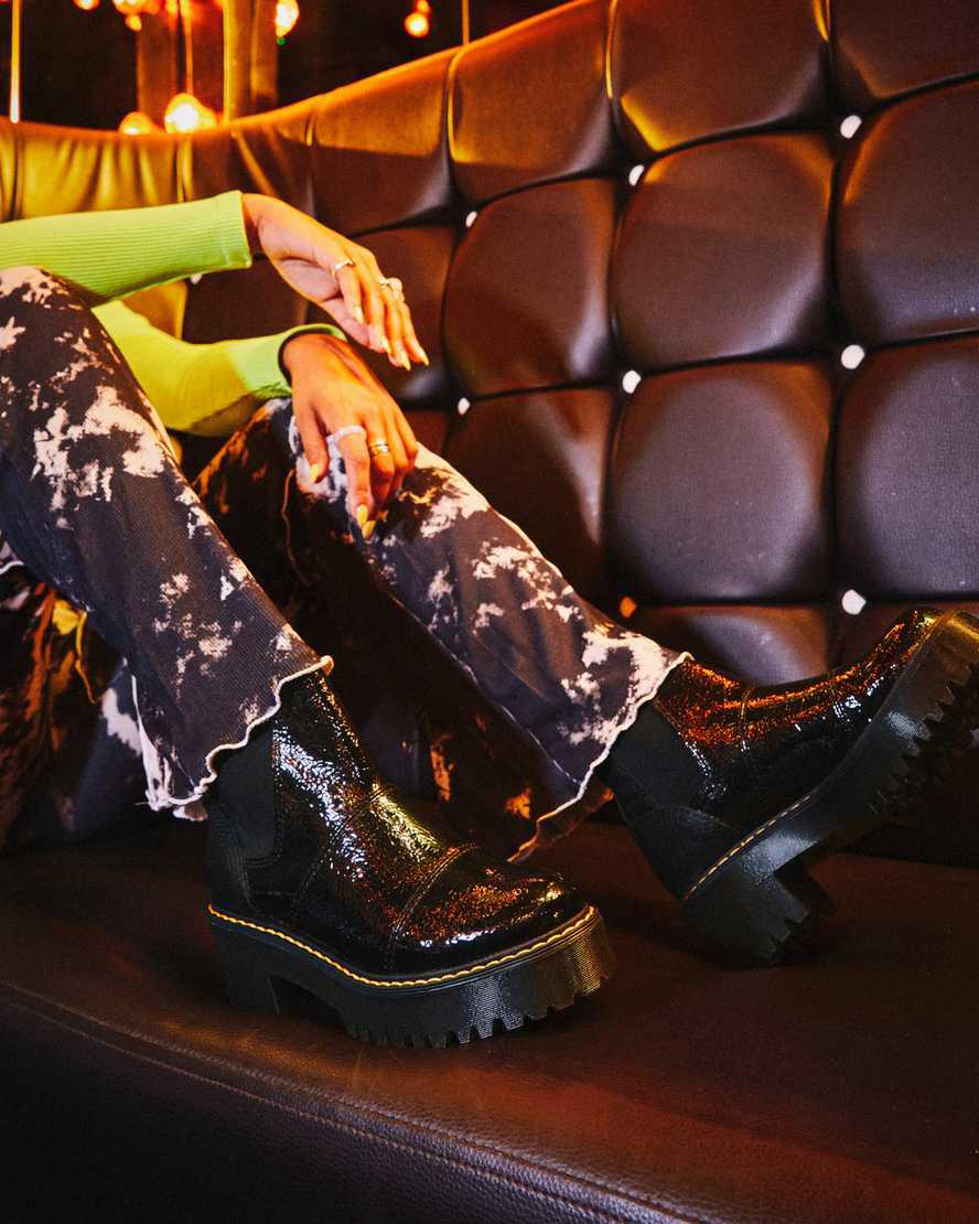 Botines Chelsea Dr Martens Rozalie Distressed Patent Heeled Mujer Negras  España |  28607-LESV