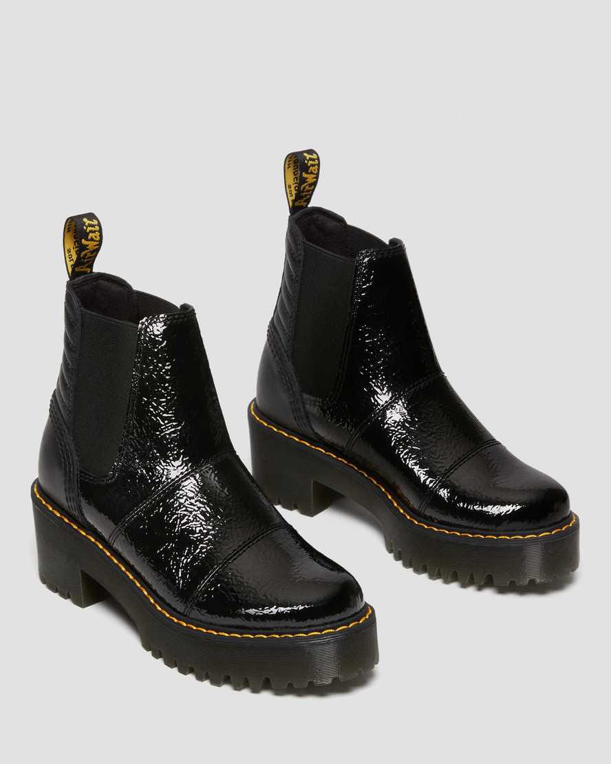 Botines Chelsea Dr Martens Rozalie Distressed Patent Heeled Mujer Negras  España |  28607-LESV