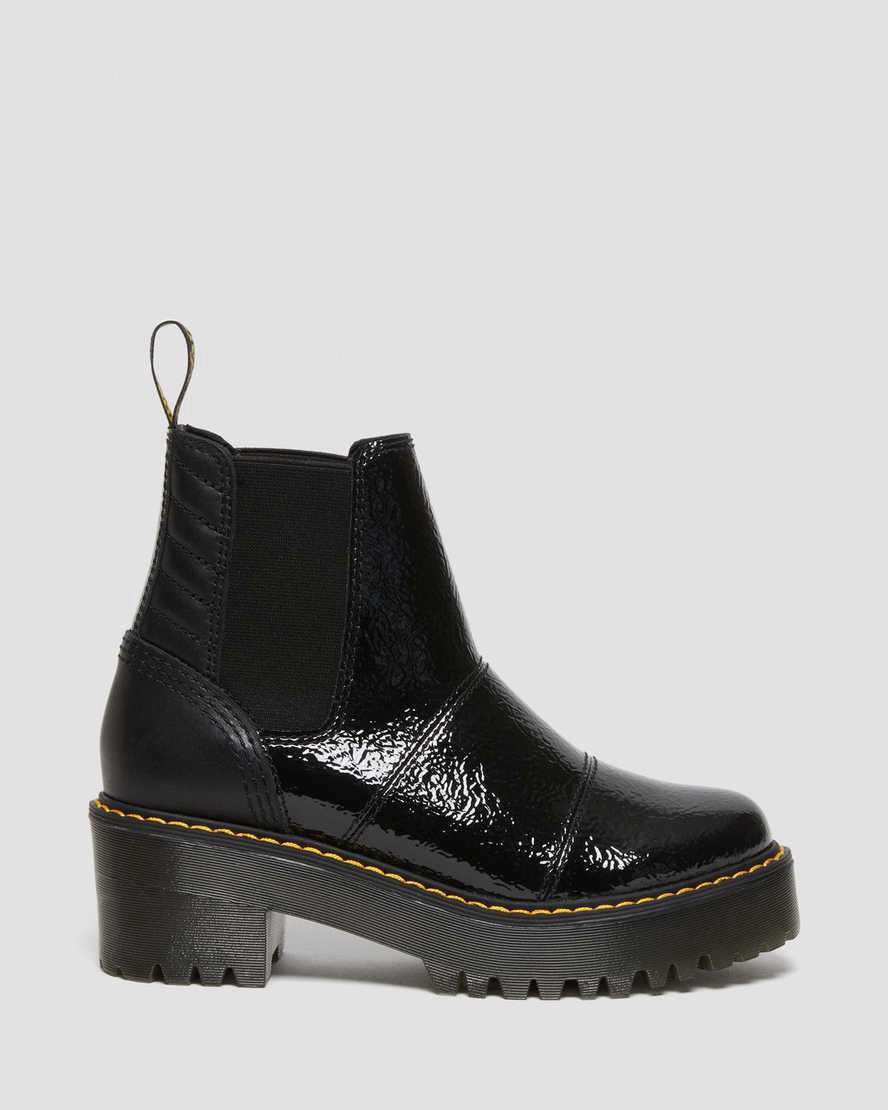 Botines Chelsea Dr Martens Rozalie Distressed Patent Heeled Mujer Negras  España |  28607-LESV