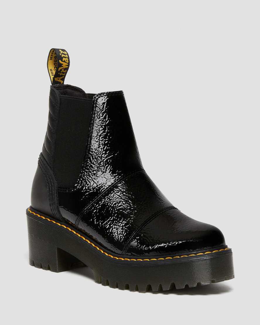 Botines Chelsea Dr Martens Rozalie Distressed Patent Heeled Mujer Negras  España |  28607-LESV