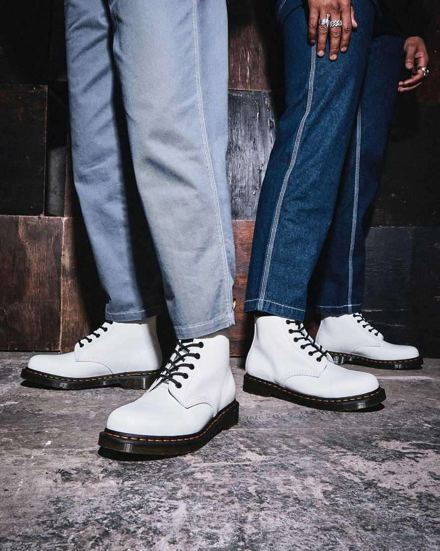 Botines Dr Martens 101 Yellow Stitch Smooth Leather Hombre Blancas  España |  67214-XHAM
