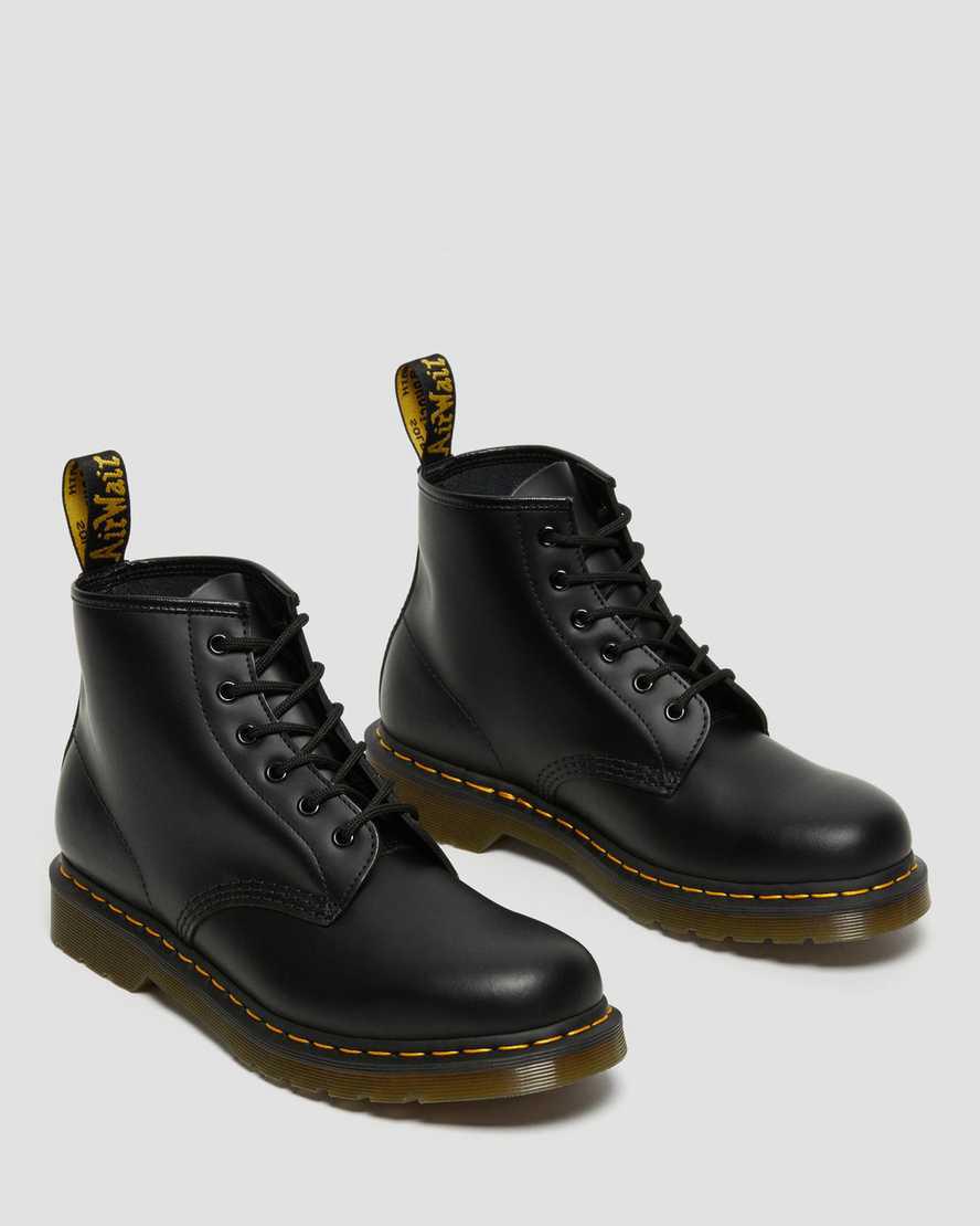 Botines Dr Martens 101 Yellow Stitch Smooth Leather Hombre Negras  España |  73165-YMRP