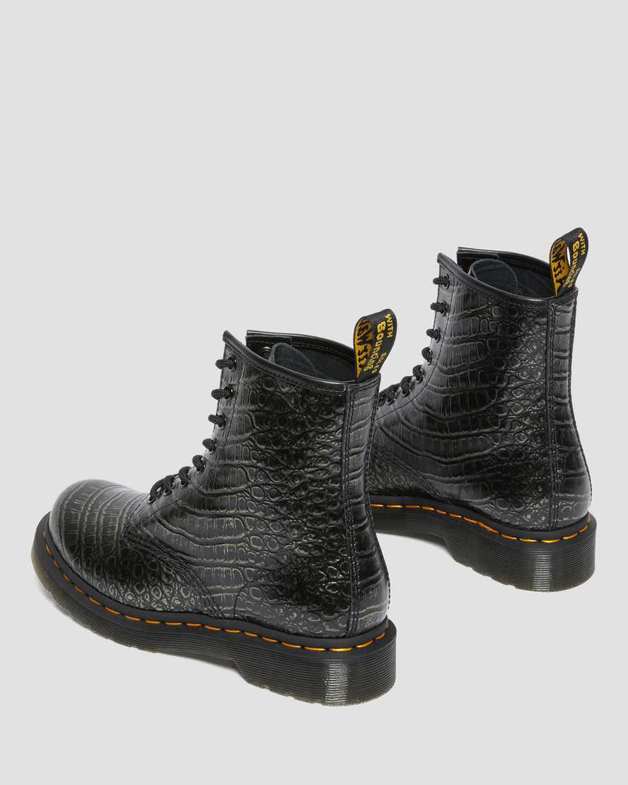 Botines Dr Martens 1460 Croc Emboss Leather Lace Up Mujer Gris  España |  52738-UYWG
