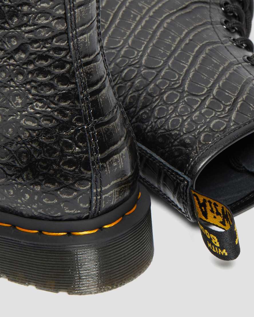 Botines Dr Martens 1460 Croc Emboss Leather Lace Up Mujer Gris  España |  52738-UYWG