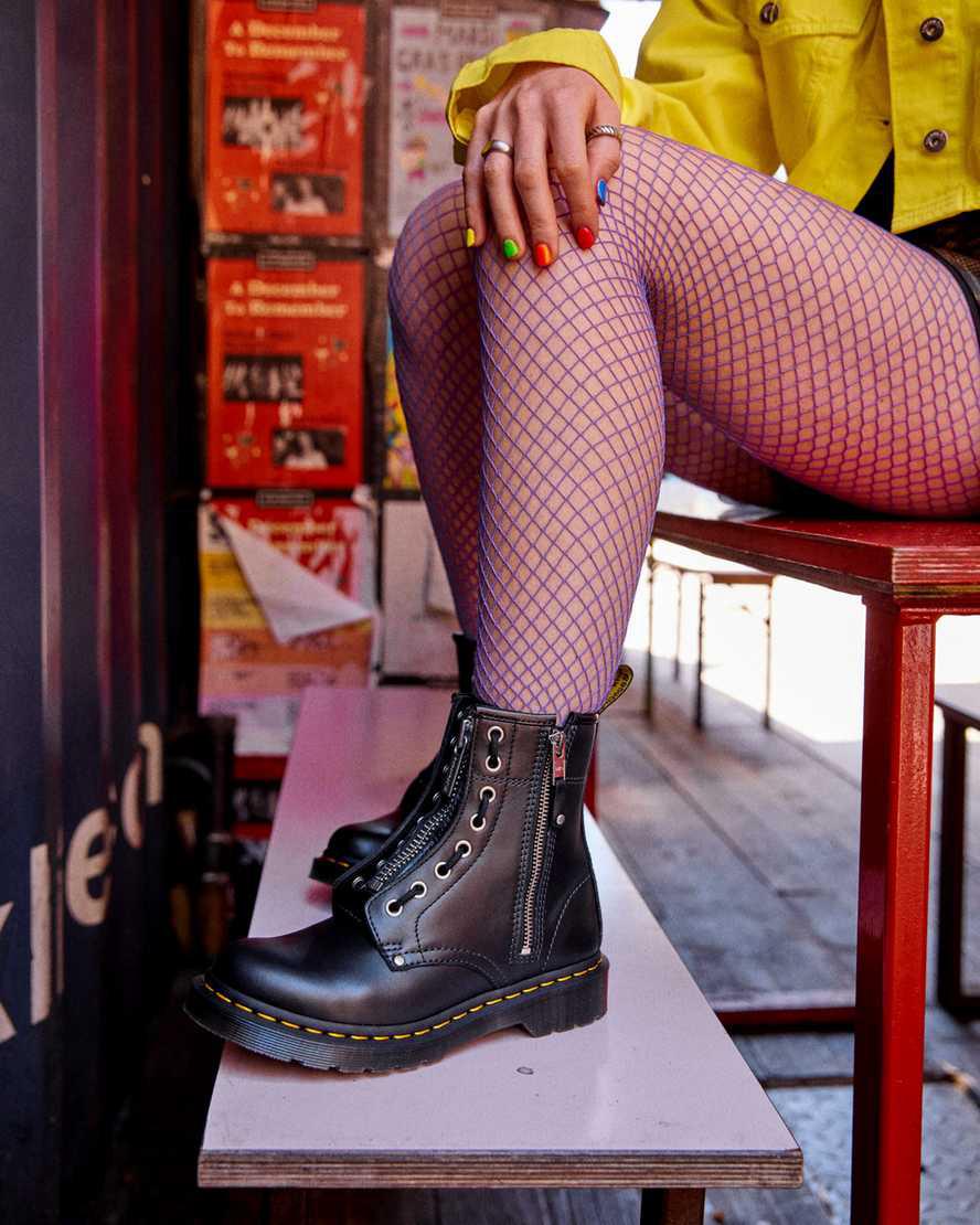 Botines Dr Martens 1460 Double Zip Leather Lace Up Mujer Negras  España |  30154-GXRZ