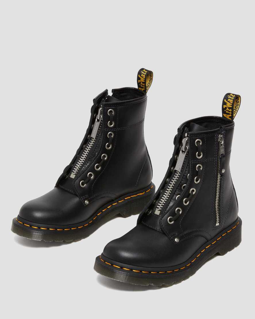 Botines Dr Martens 1460 Double Zip Leather Lace Up Mujer Negras  España |  30154-GXRZ