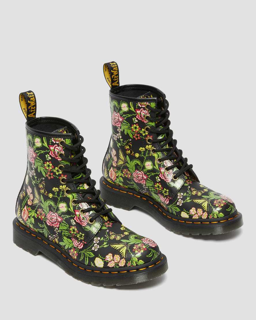 Botines Dr Martens 1460 Floral Bloom Leather Lace Up Mujer Negras  España |  67519-NHJX