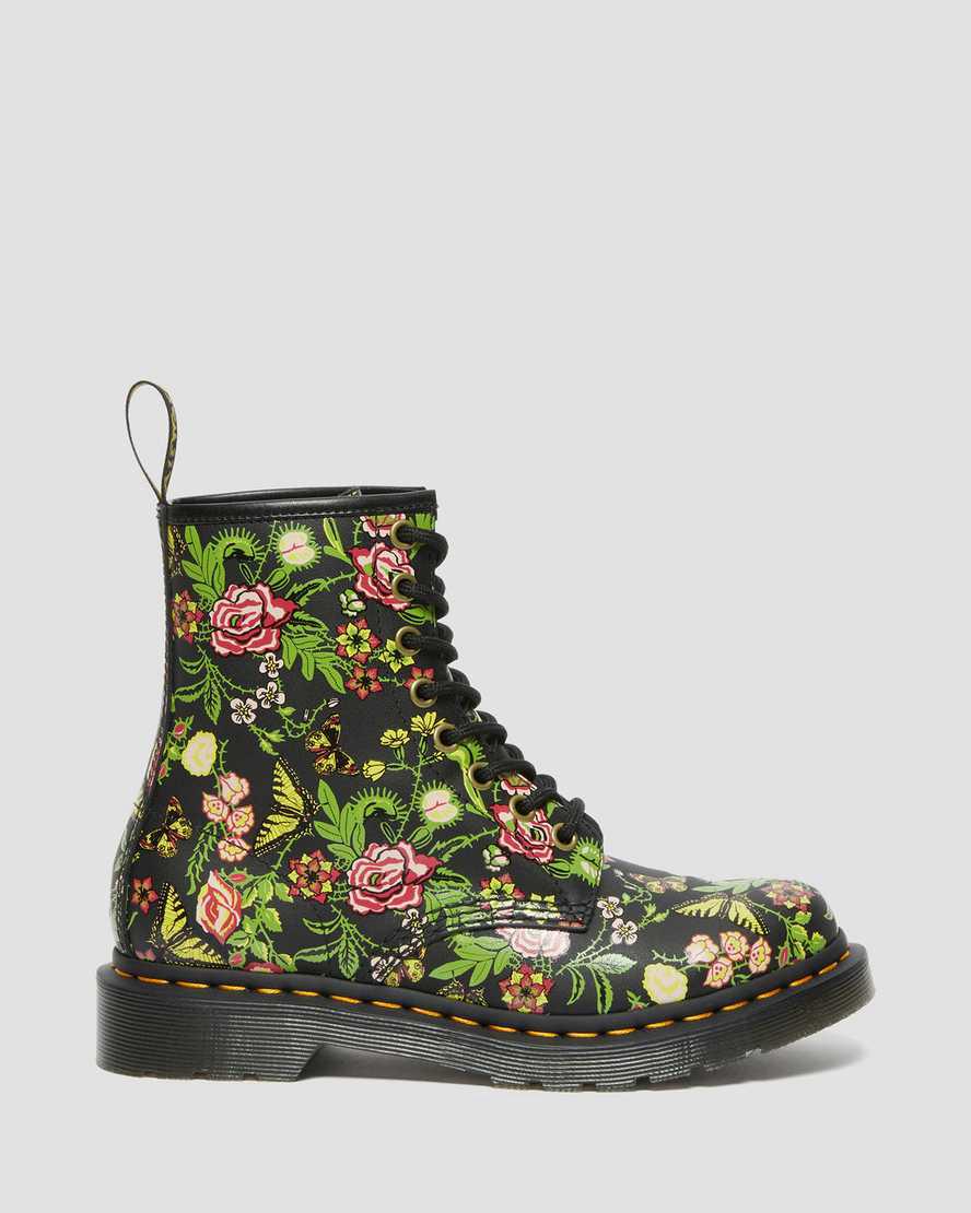 Botines Dr Martens 1460 Floral Bloom Leather Lace Up Mujer Negras  España |  67519-NHJX