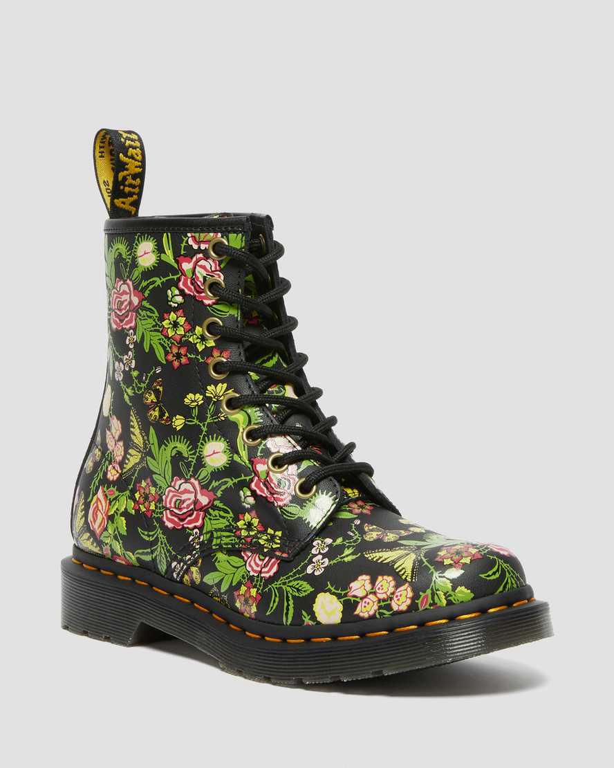 Botines Dr Martens 1460 Floral Bloom Leather Lace Up Mujer Negras  España |  67519-NHJX