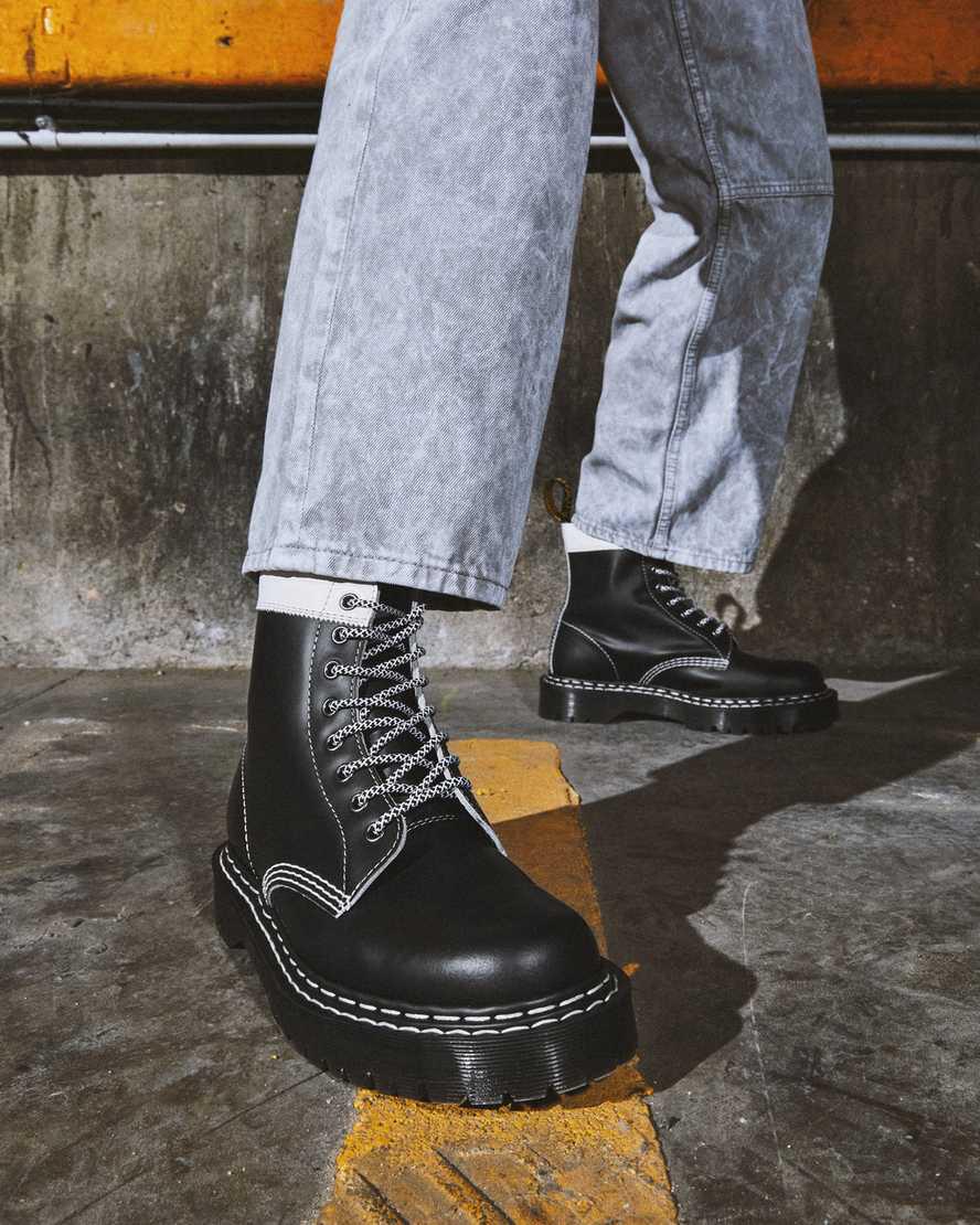 Botines Dr Martens 1460 Pascal Bex Leather Contrast Lace Up Hombre Negras Blancas  España |  65243-JBRZ