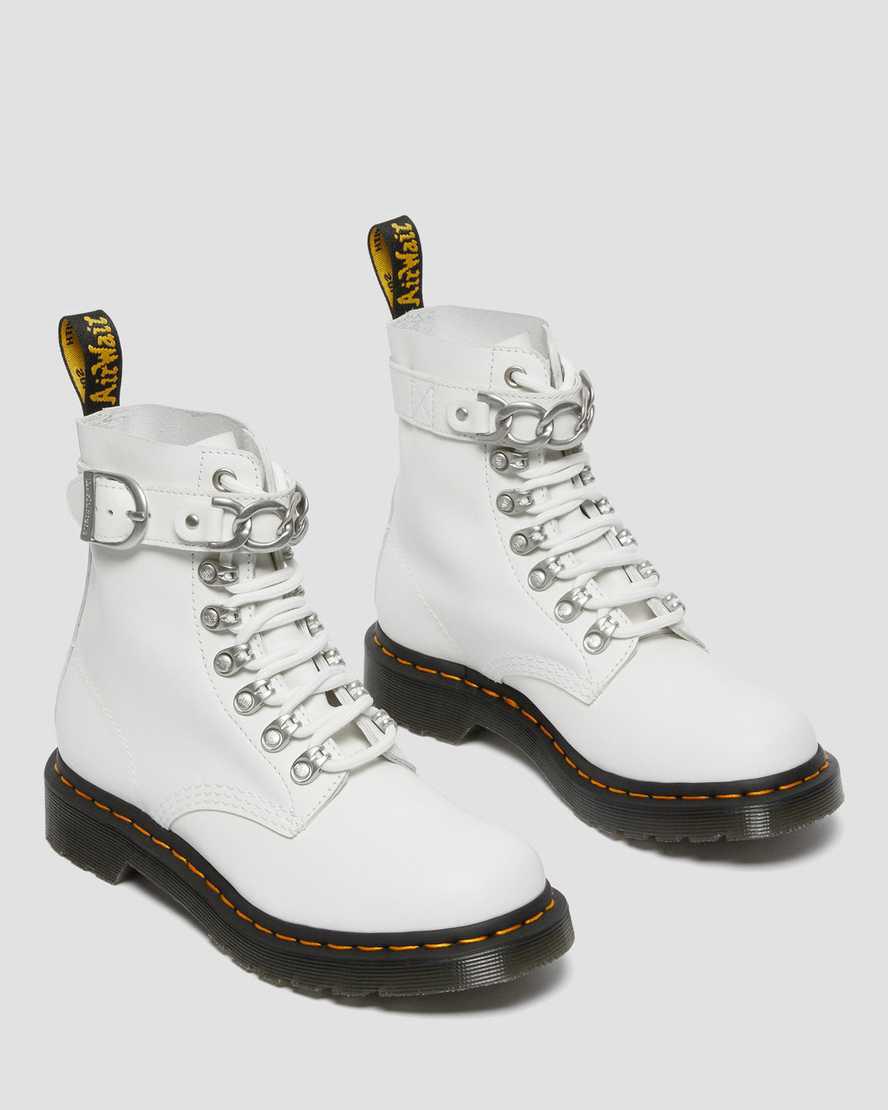 Botines Dr Martens 1460 Pascal Chain Leather Lace Up Mujer Blancas  España |  27605-OXKP