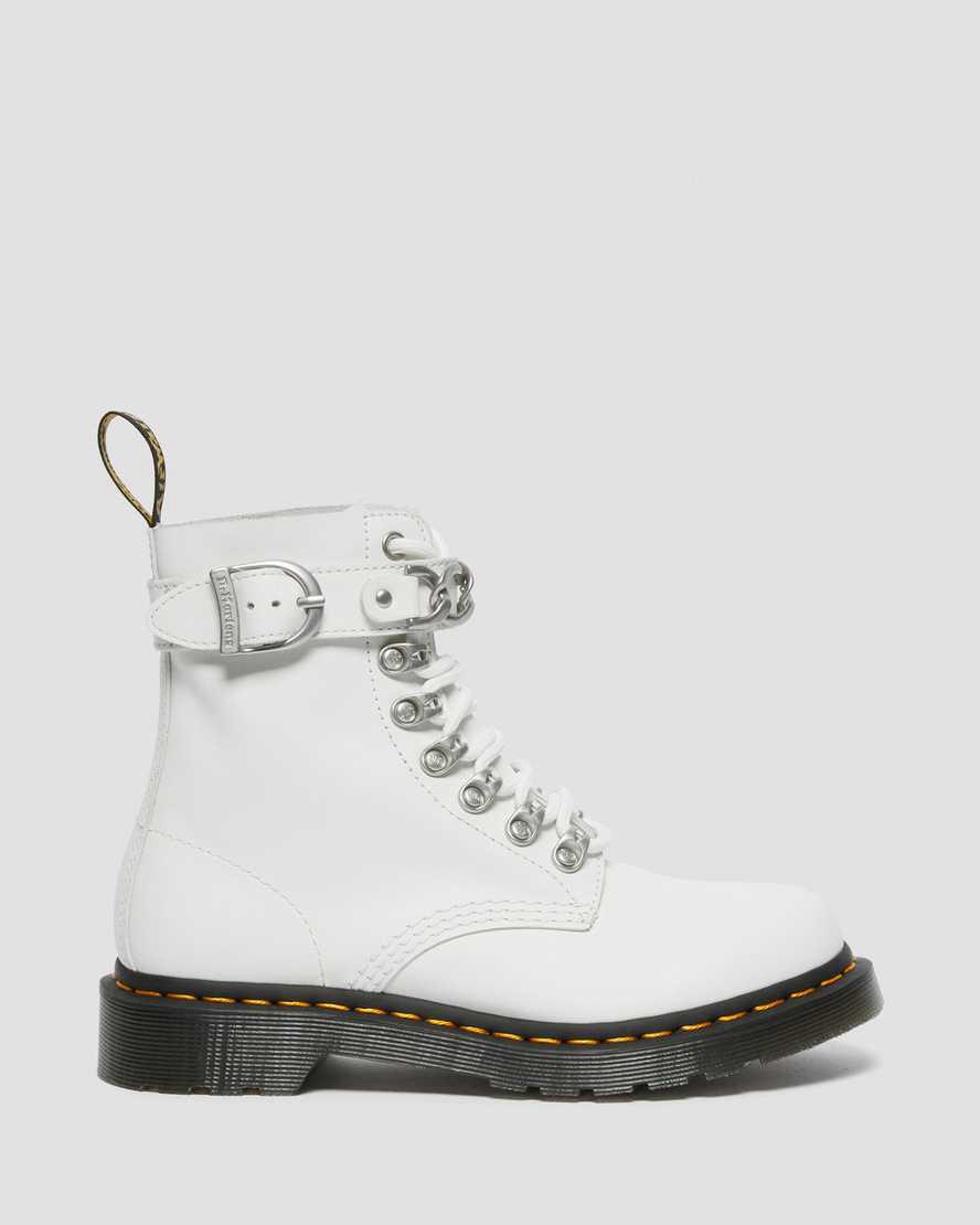 Botines Dr Martens 1460 Pascal Chain Leather Lace Up Mujer Blancas  España |  27605-OXKP