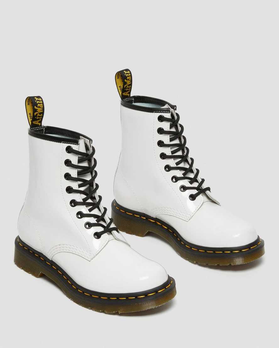 Botines Dr Martens 1460 Patent Leather Lace Up Mujer Blancas  España |  41908-DSWF