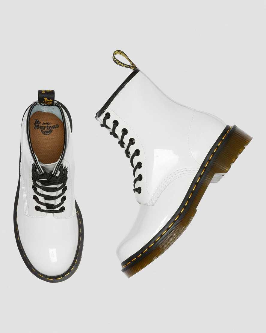 Botines Dr Martens 1460 Patent Leather Lace Up Mujer Blancas  España |  41908-DSWF