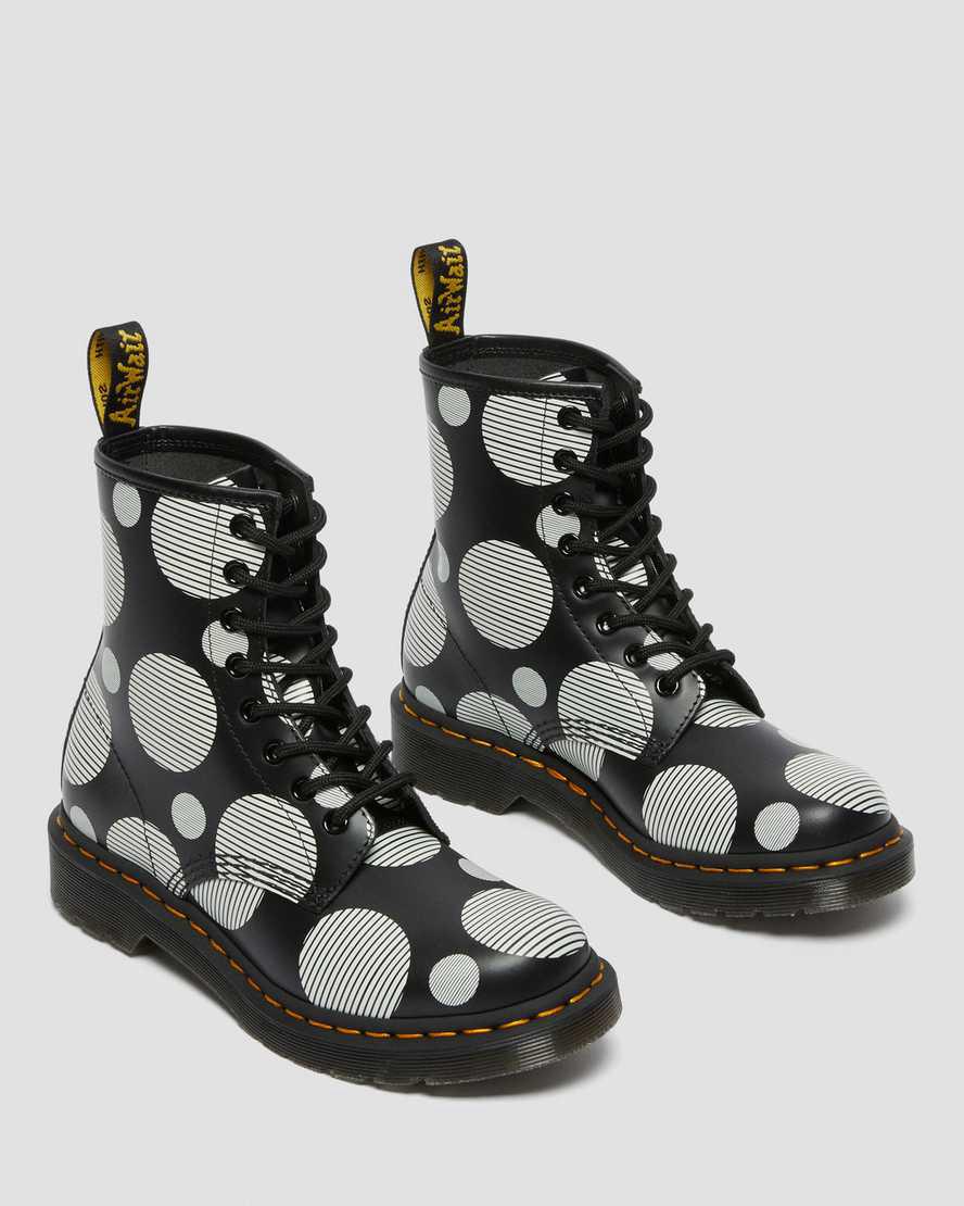 Botines Dr Martens 1460 Polka Dot Smooth Leather Lace Up Mujer Negras  España |  15749-CKGO