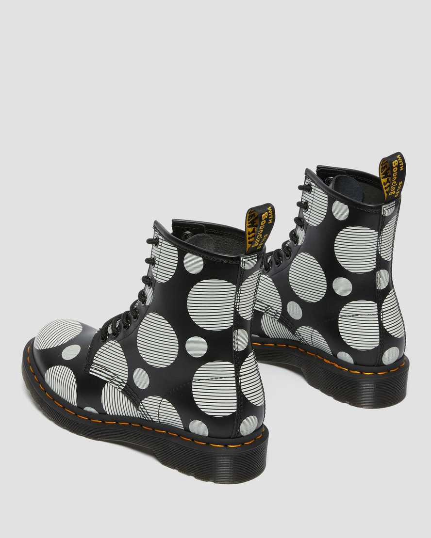 Botines Dr Martens 1460 Polka Dot Smooth Leather Lace Up Mujer Negras  España |  15749-CKGO