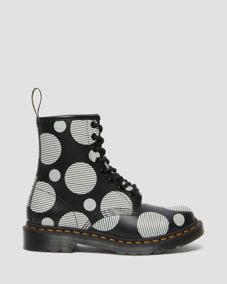 Botines Dr Martens 1460 Polka Dot Smooth Leather Lace Up Mujer Negras  España |  15749-CKGO