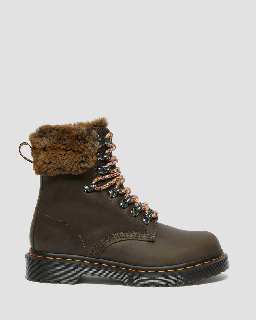 Botines Dr Martens 1460 Serena Collar Faux Fur Lined Lace Up Mujer Gris  España |  74905-GVXA