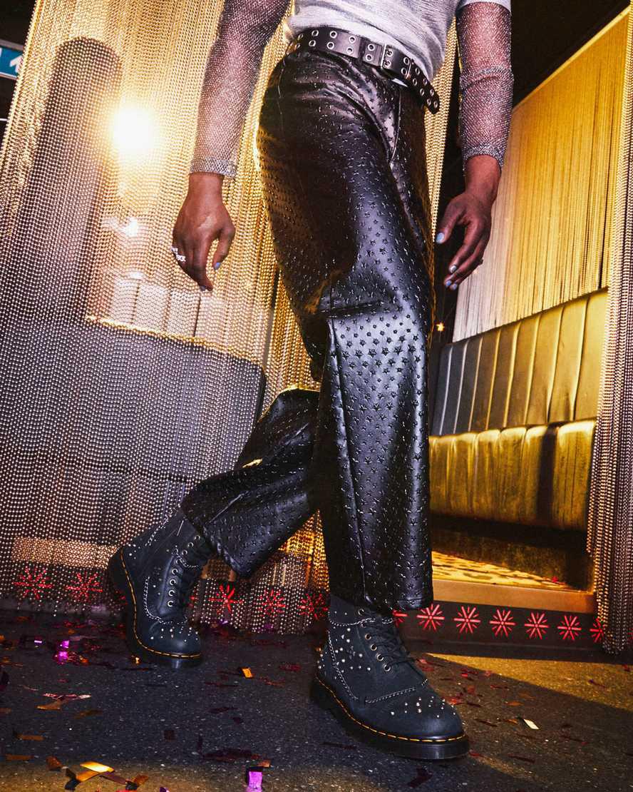 Botines Dr Martens 1460 Studded Chain Leather Lace Up Mujer Negras  España |  59127-OFBL