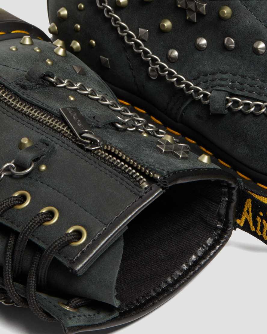 Botines Dr Martens 1460 Studded Chain Leather Lace Up Mujer Negras  España |  59127-OFBL