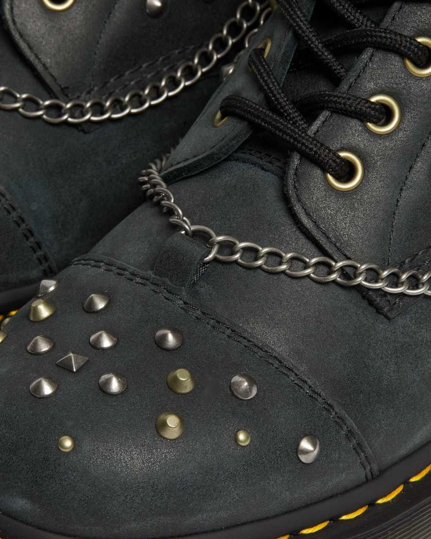 Botines Dr Martens 1460 Studded Chain Leather Lace Up Mujer Negras  España |  59127-OFBL