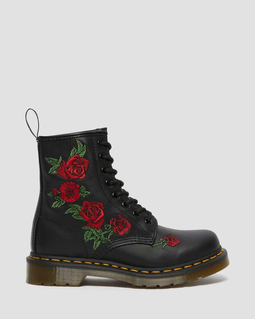 Botines Dr Martens 1460 Vonda Floral Leather Lace Up Mujer Negras  España |  67035-QRWM