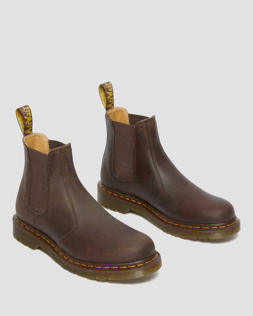 Botines Dr Martens 2976 Yellow Stitch Crazy Horse Leather Chelsea Hombre Marrones Oscuro  España |  35290-MKJW