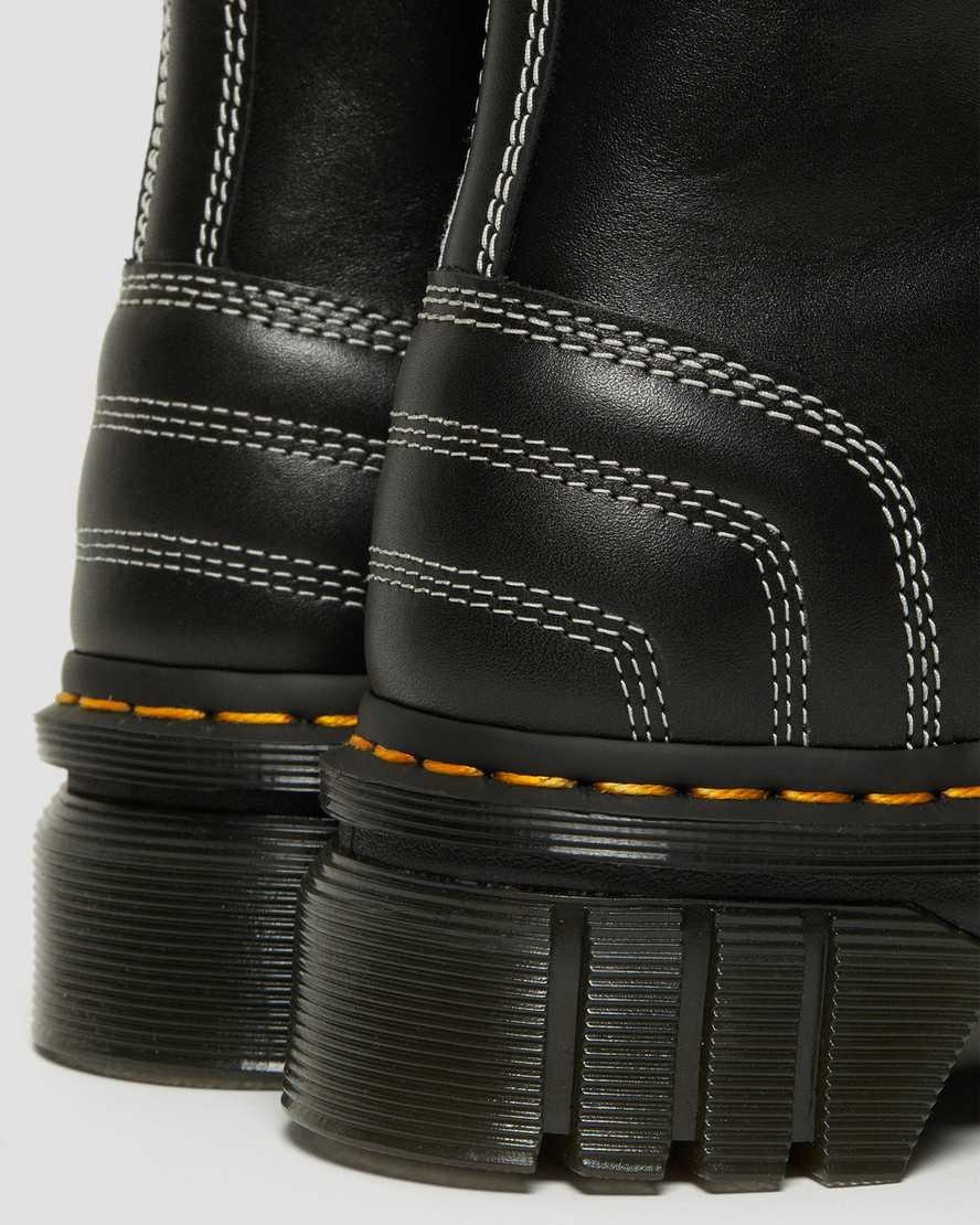 Botines Dr Martens Audrick White Stitch Leather Platform Lace Up Mujer Negras  España |  30456-SPOZ