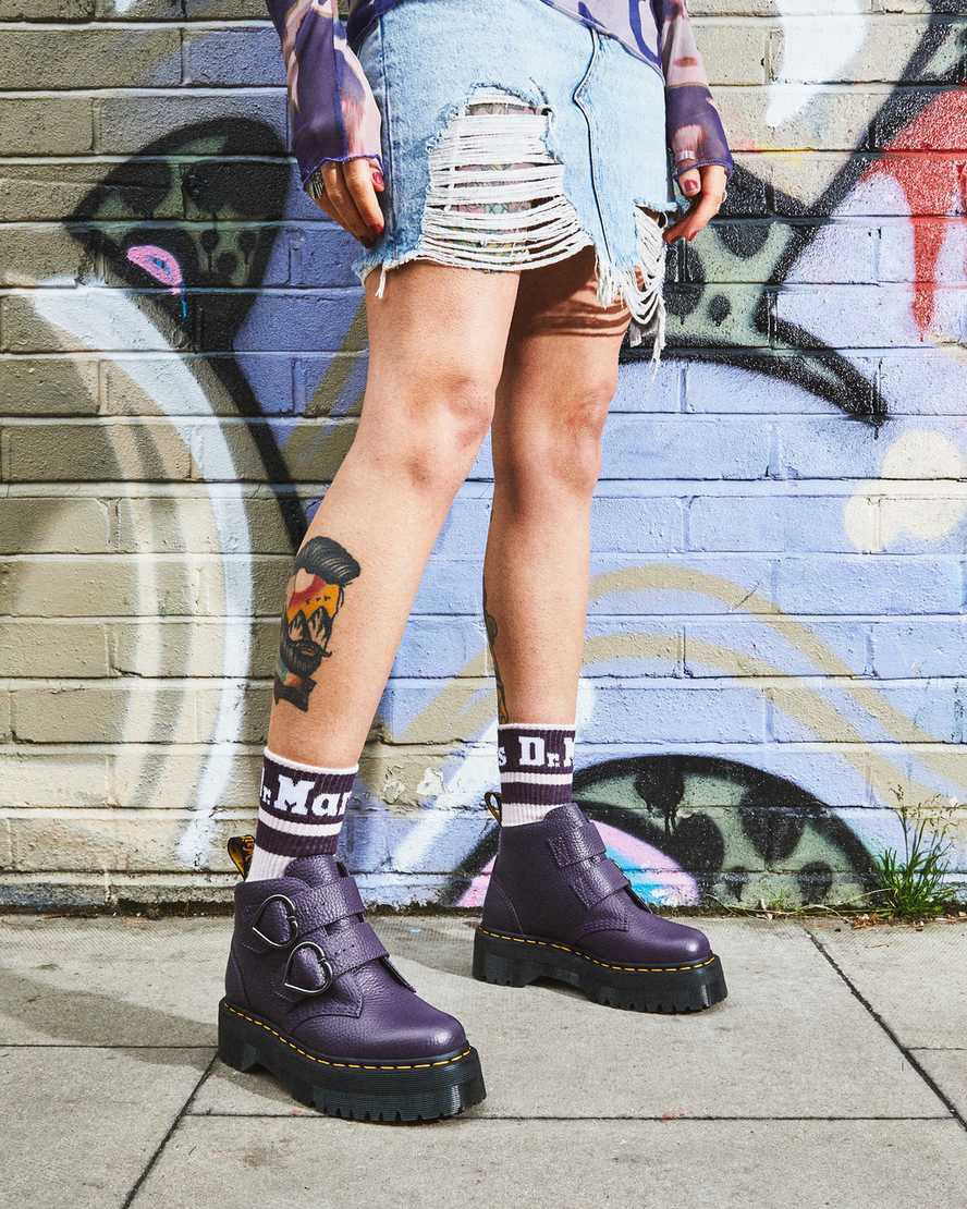 Botines Dr Martens Devon Heart Leather Platform Mujer Blackcurrant  España |  30682-VOAM