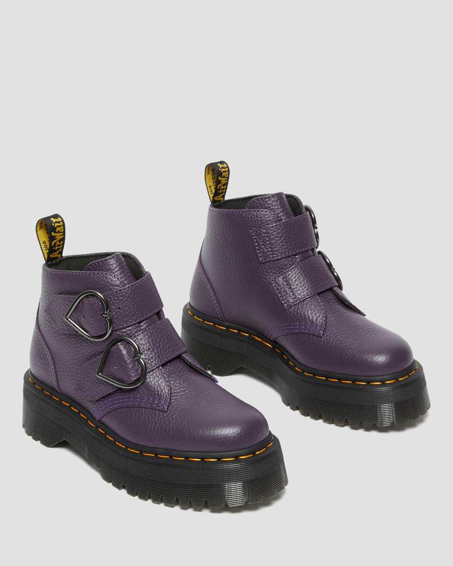 Botines Dr Martens Devon Heart Leather Platform Mujer Blackcurrant  España |  30682-VOAM