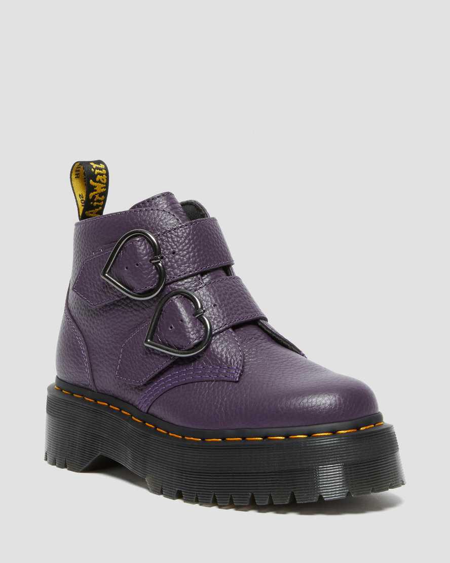 Botines Dr Martens Devon Heart Leather Platform Mujer Blackcurrant  España |  30682-VOAM