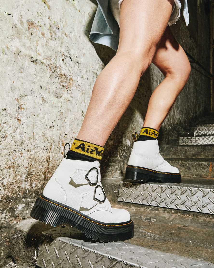 Botines Dr Martens Devon Heart Leather Platform Mujer Blancas  España |  85076-LNXI