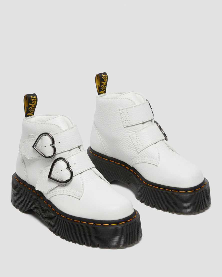 Botines Dr Martens Devon Heart Leather Platform Mujer Blancas  España |  85076-LNXI