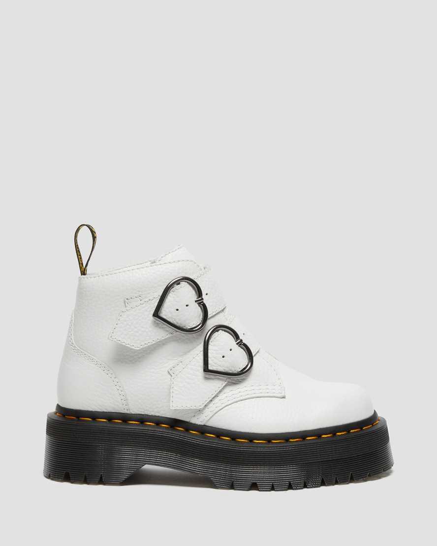 Botines Dr Martens Devon Heart Leather Platform Mujer Blancas  España |  85076-LNXI