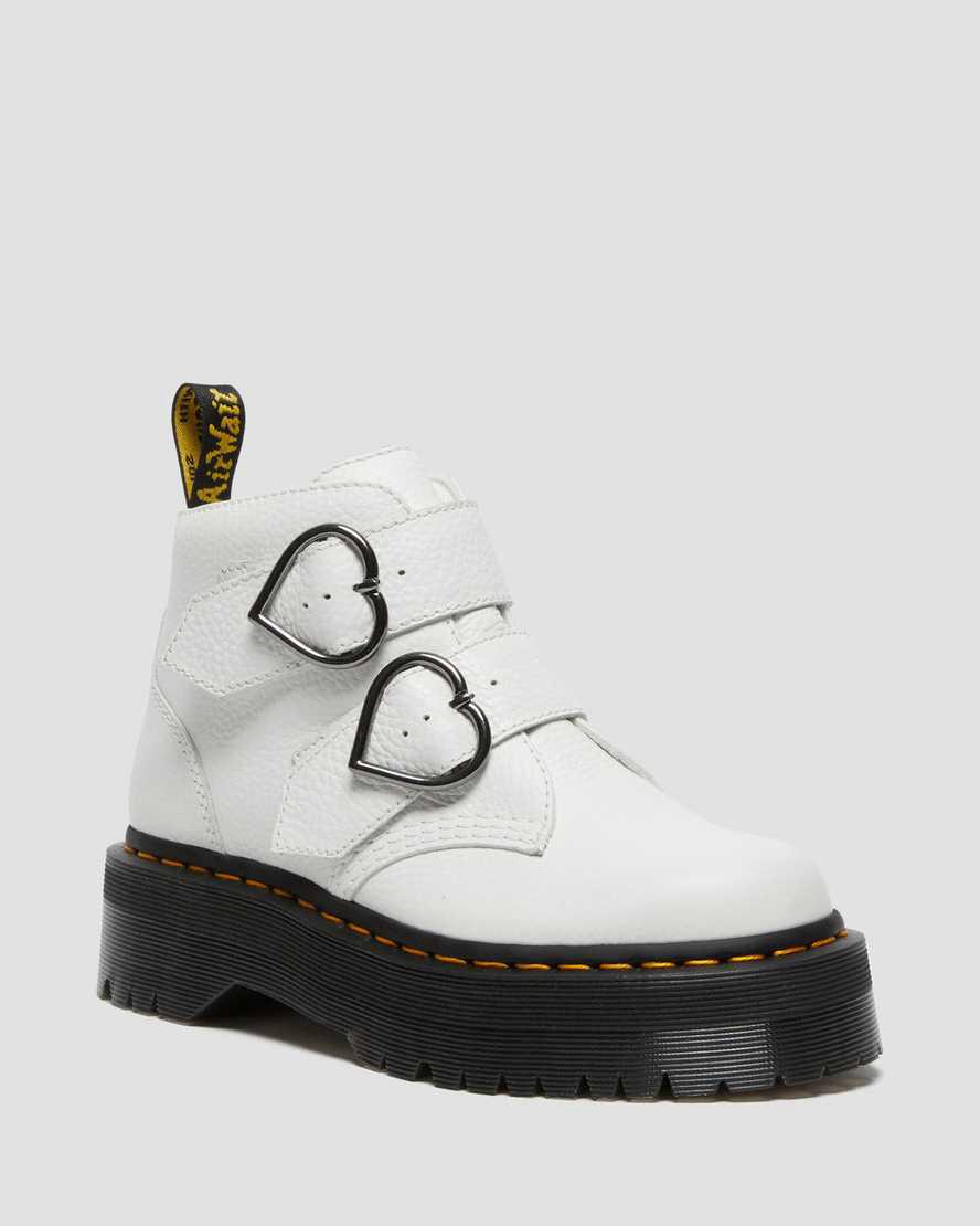 Botines Dr Martens Devon Heart Leather Platform Mujer Blancas  España |  85076-LNXI