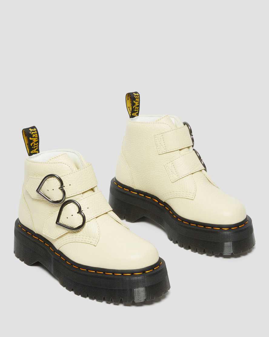 Botines Dr Martens Devon Heart Leather Platform Mujer Marrones Creme  España |  92805-BAEH