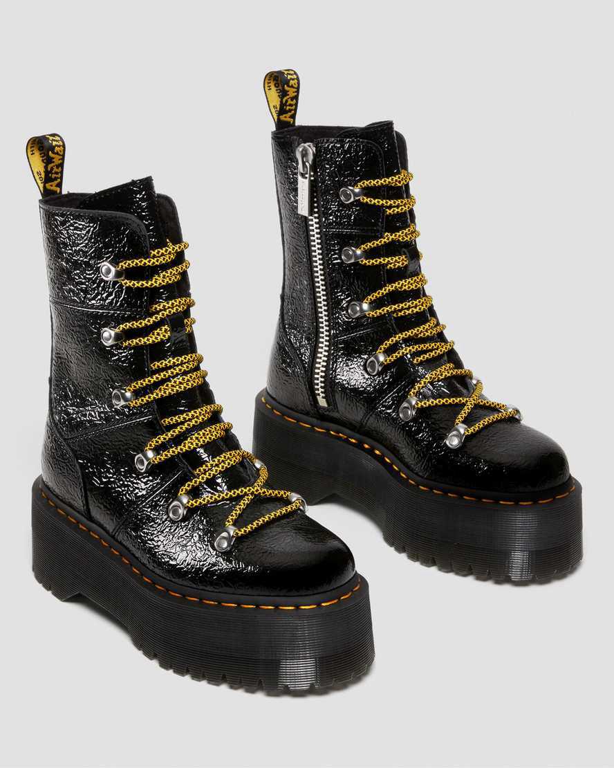 Botines Dr Martens Ghilana Max Distressed Patent Leather Platform Mujer Negras  España |  64052-TFDX