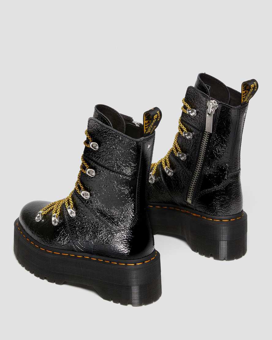 Botines Dr Martens Ghilana Max Distressed Patent Leather Platform Mujer Negras  España |  64052-TFDX