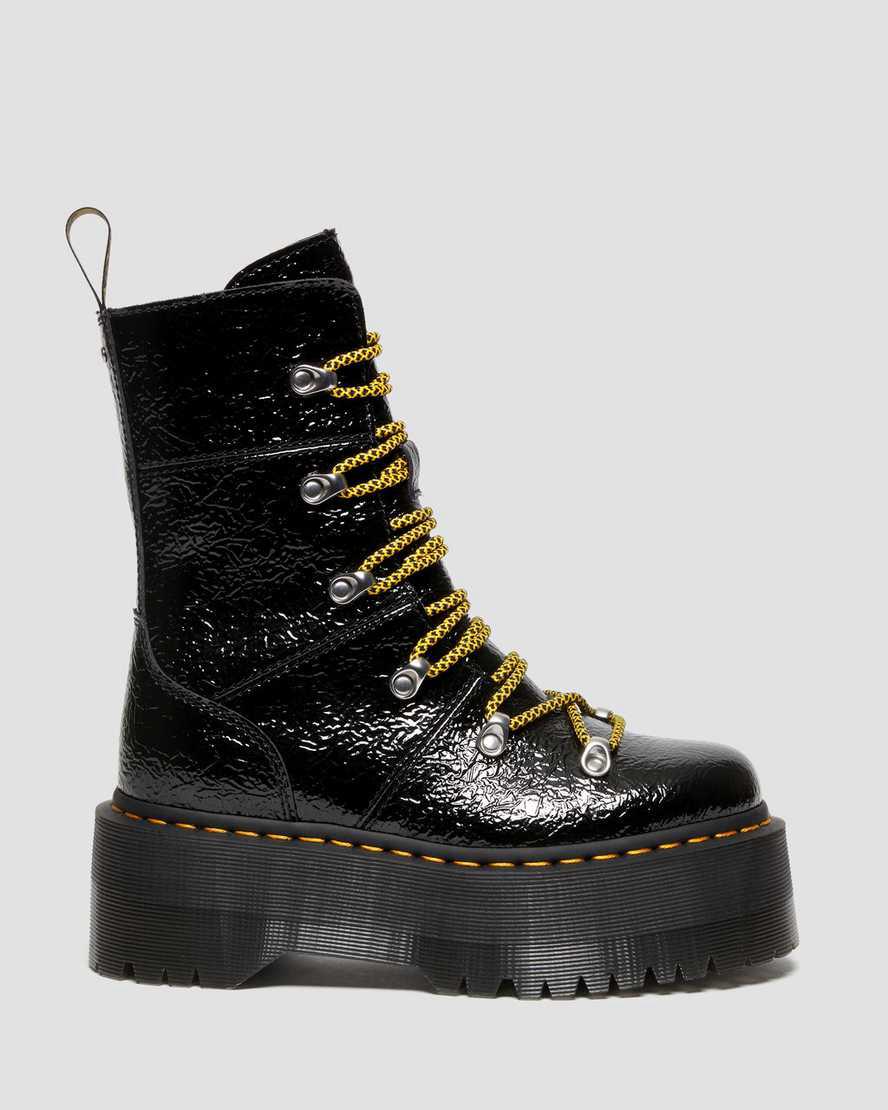 Botines Dr Martens Ghilana Max Distressed Patent Leather Platform Mujer Negras  España |  64052-TFDX