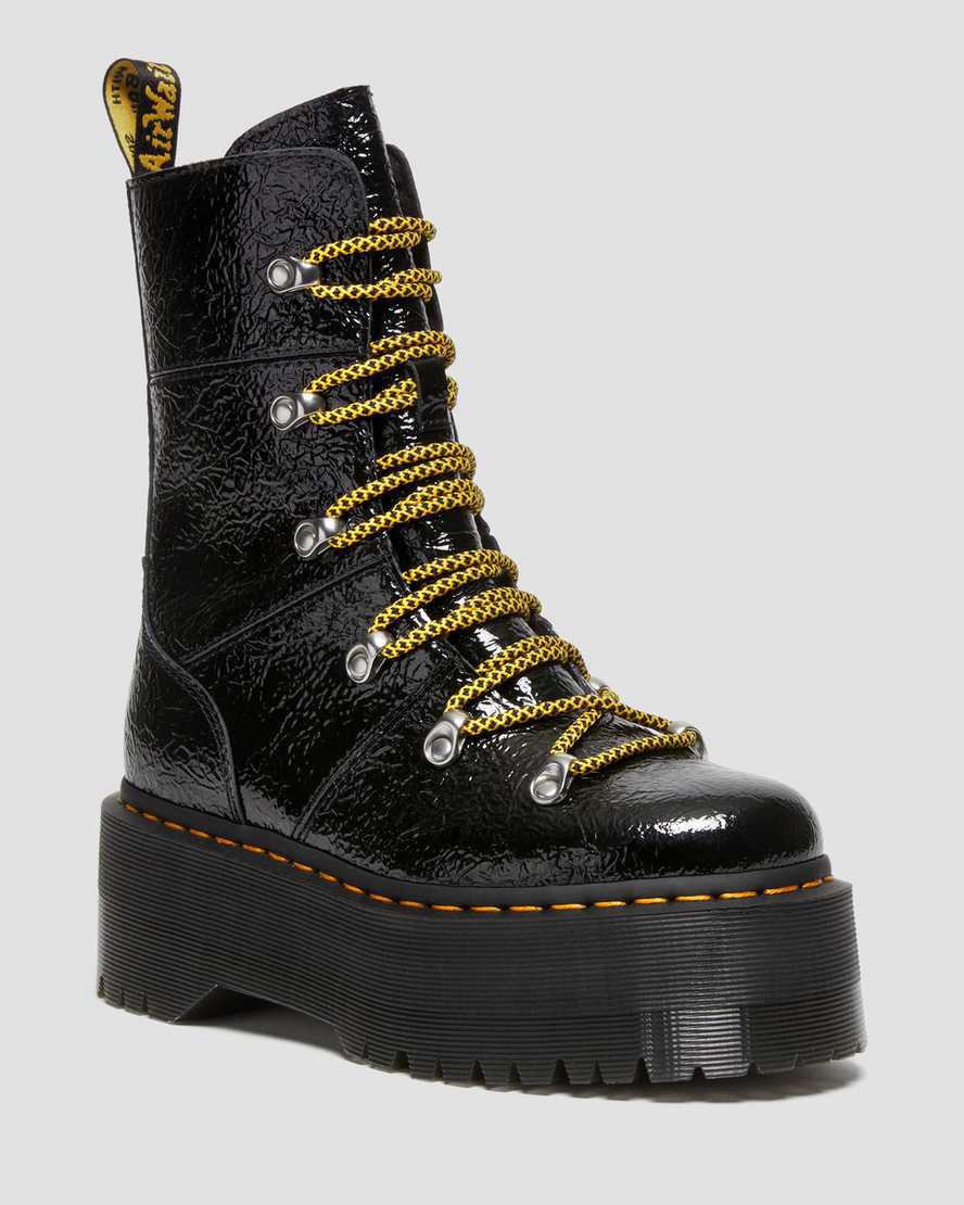 Botines Dr Martens Ghilana Max Distressed Patent Leather Platform Mujer Negras  España |  64052-TFDX